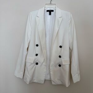 Forever 21 Women's White Double-Breasted Blazer with Black Buttons